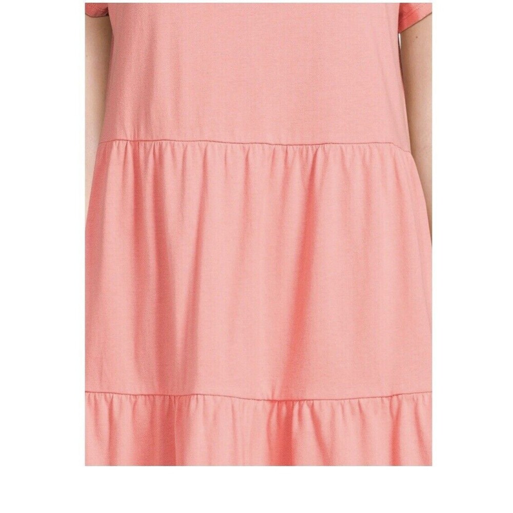 NEW Time & Tru Women's Coral RoseShort Sleeve Tiered Knit Dress w Pockets Sm… - Picture 5 of 6